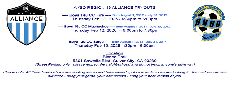 AYSO Region 19 ALLIANCE Tryouts
